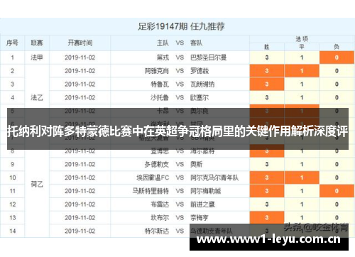 托纳利对阵多特蒙德比赛中在英超争冠格局里的关键作用解析深度评 托纳利对阵多特蒙德比赛中在英超争冠格局里的关键作用解析深度评